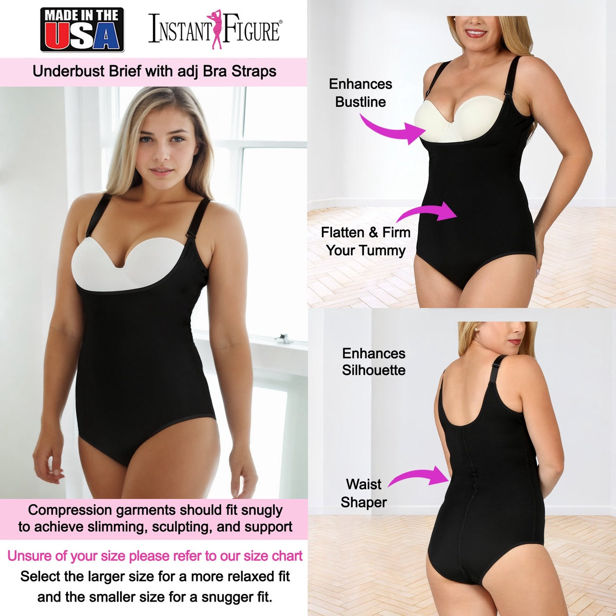  InstantFigure InstantFigure Plus Size Undersbust Brief With Adj Bra Straps WBBS009C - Black - Bonton