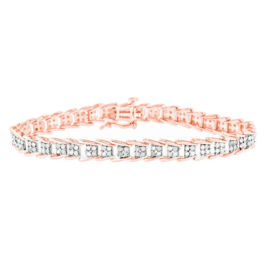 10K Rose Gold Over .925 Sterling Silver 2.0 Cttw Diamond Fan-Shaped Overlapping Link Tennis Bracelet (I-J Color, I3 Clarity) - 7"