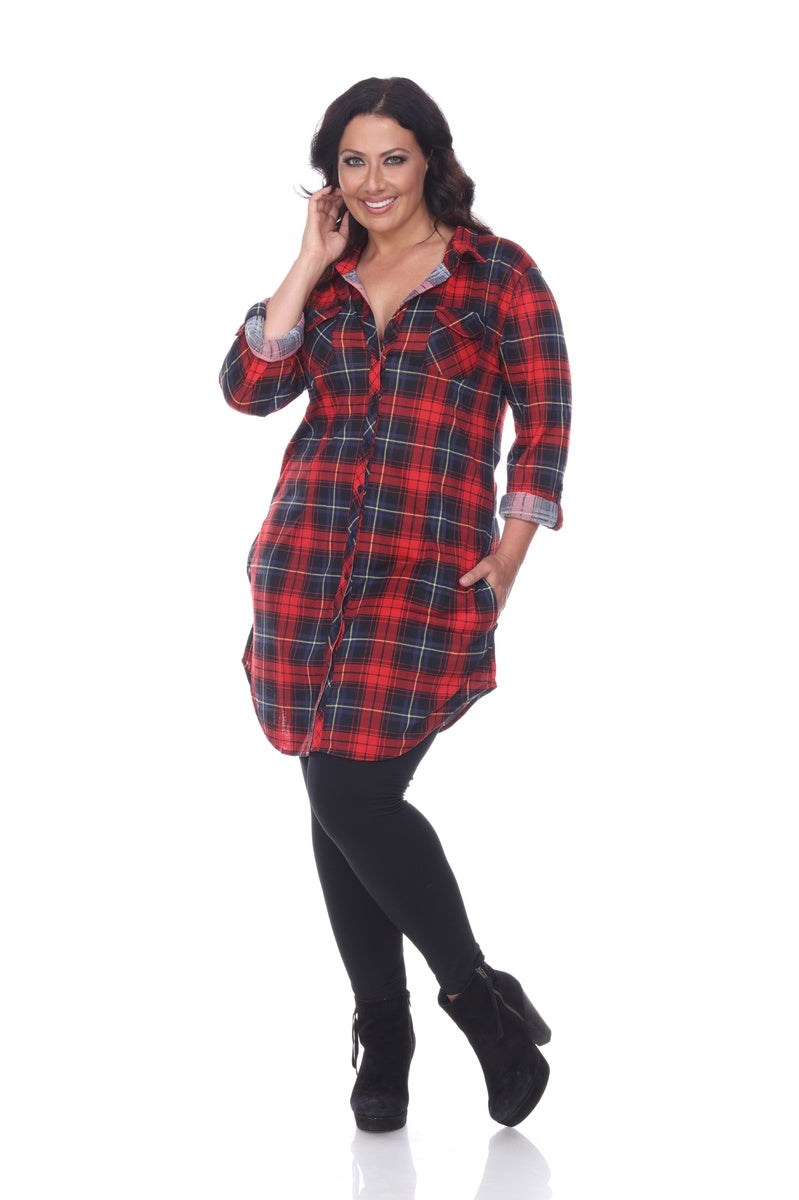  White Mark Plus Piper Stretchy Plaid Tunic - 2X - Bonton