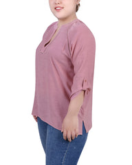 Plus Size Raglan Sleeve Split Neck Blouse