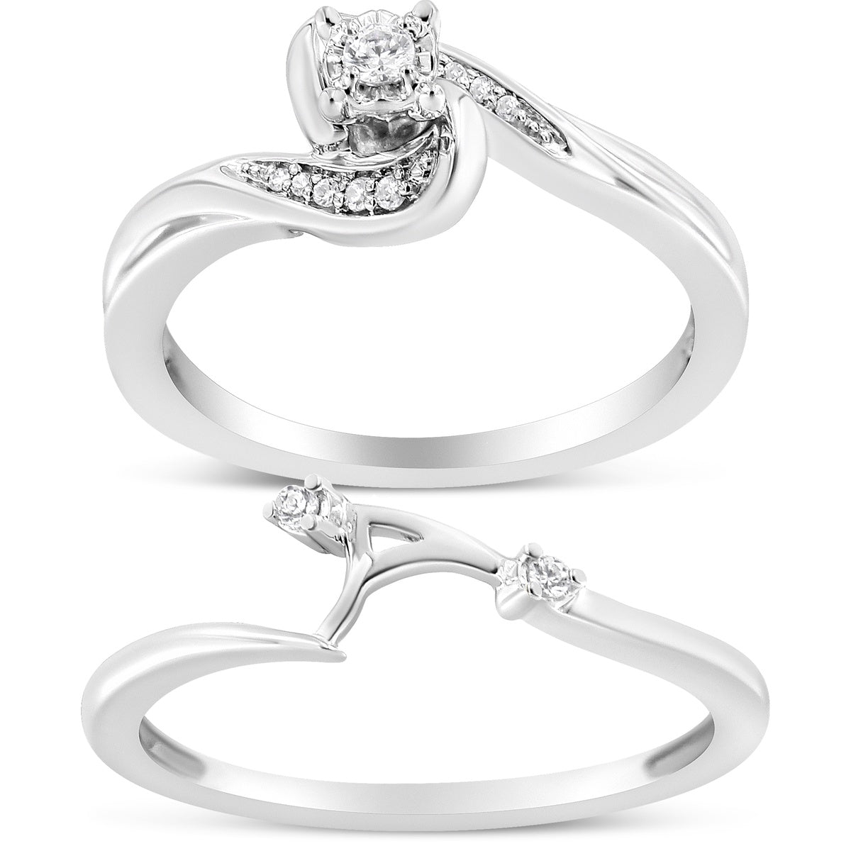  Haus of Brilliance .925 Sterling Silver 1/10 Cttw Diamond Swirl and Bypass Bridal Set Ring and Band (I-J Color, I3 Clarity) - Size 6 - 6 - Bonton