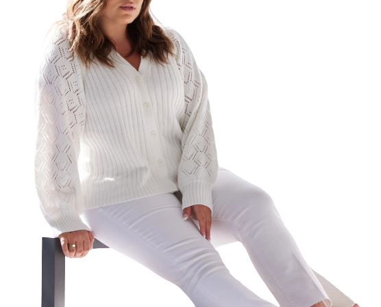  Minnie Rose Pointelle Cardigan - White - Bonton