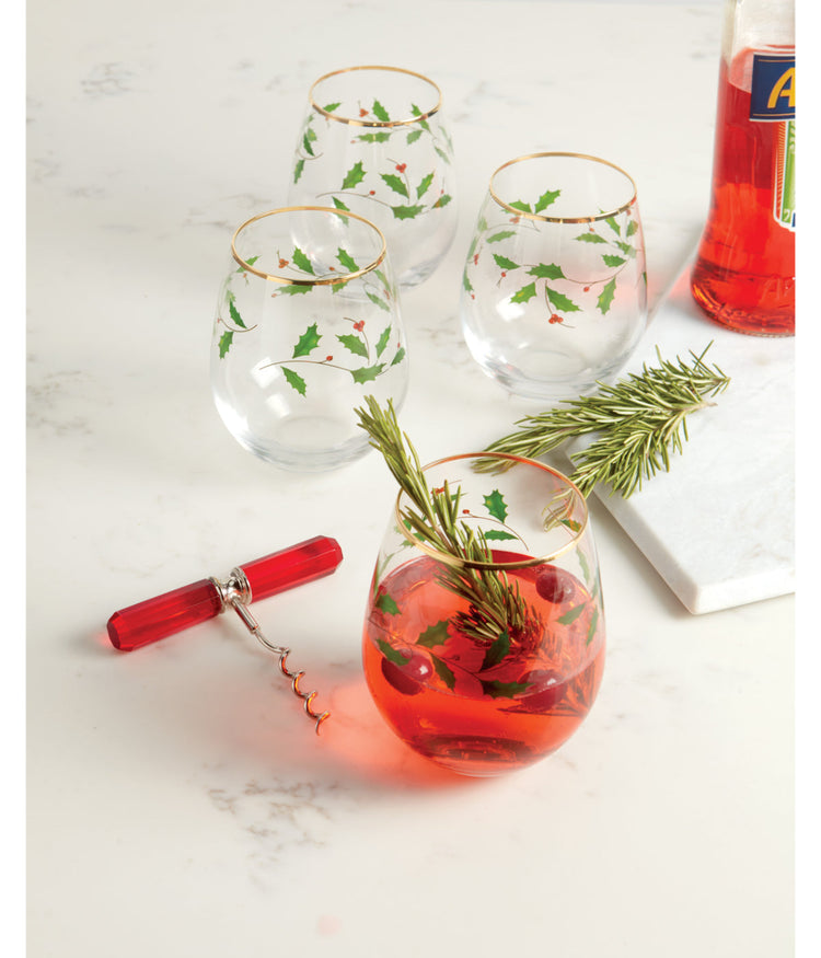 Lenox Holiday Set of 4 Decal Balloon Glasses