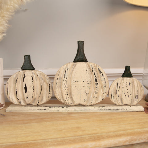 Pumpkin Trio Wooden Fall Harvest Decoration - 15.75"