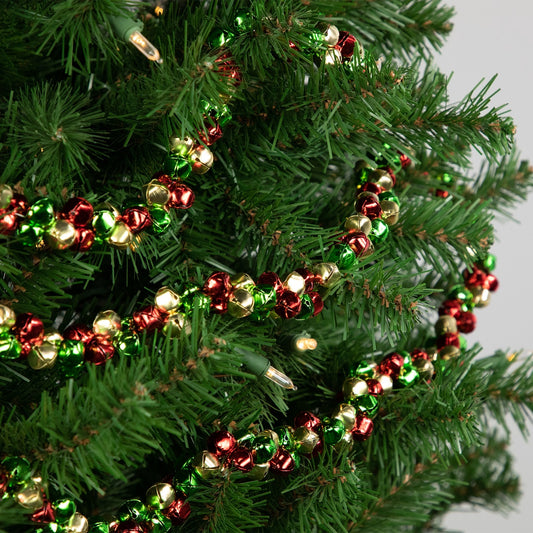 5' Green  Gold and Red Jingle Bell Christmas Garland  Unlit