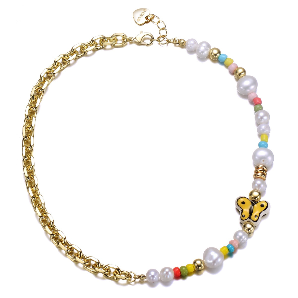  GigiGirl Kids 14k Gold Plated Multi Color Beads With Freshwater Pearls and a Butterfly Charm Necklace - Default Title - Bonton