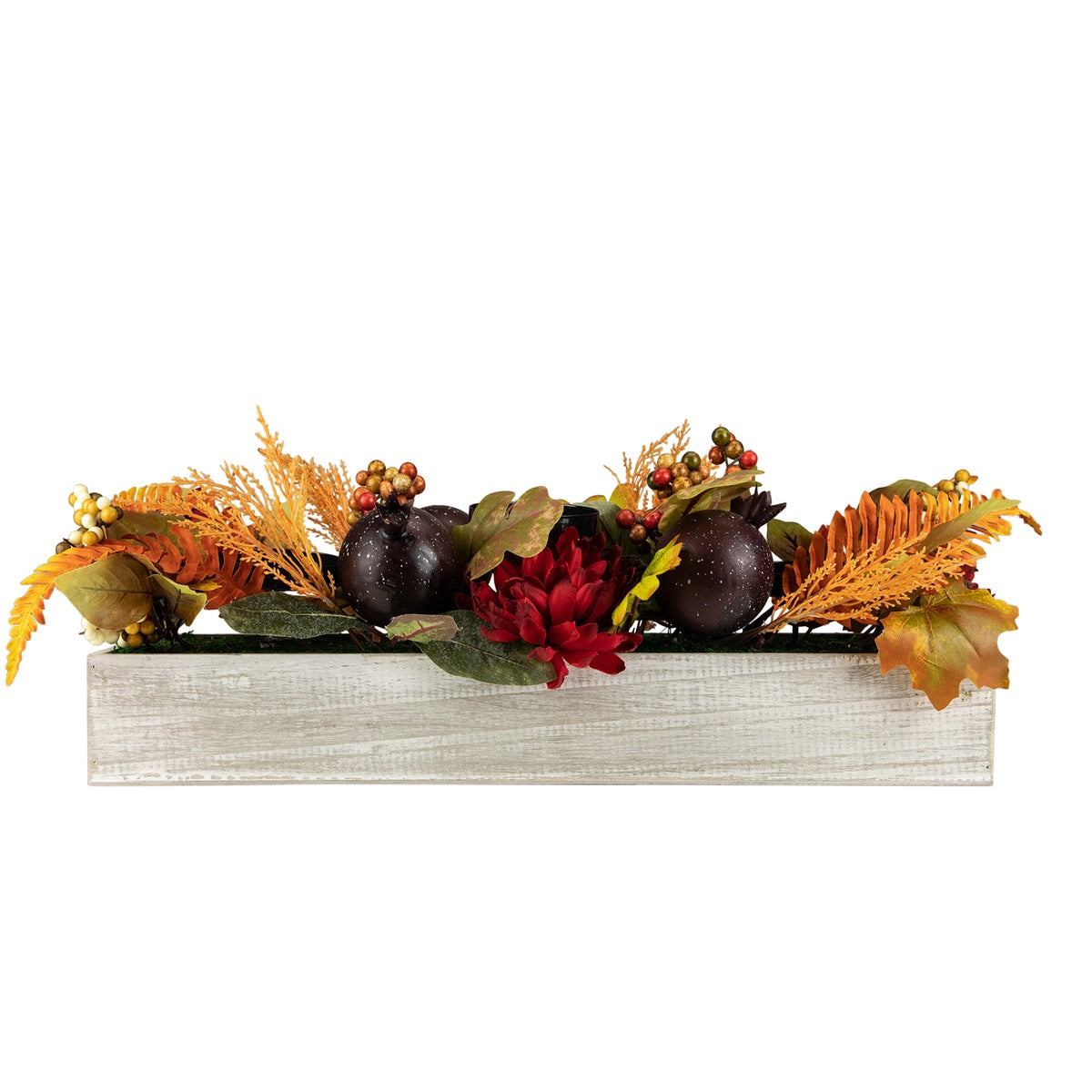  Northlight Autumn Harvest Triple Candle Holder in a Rustic Wooden Box Centerpiece - 24