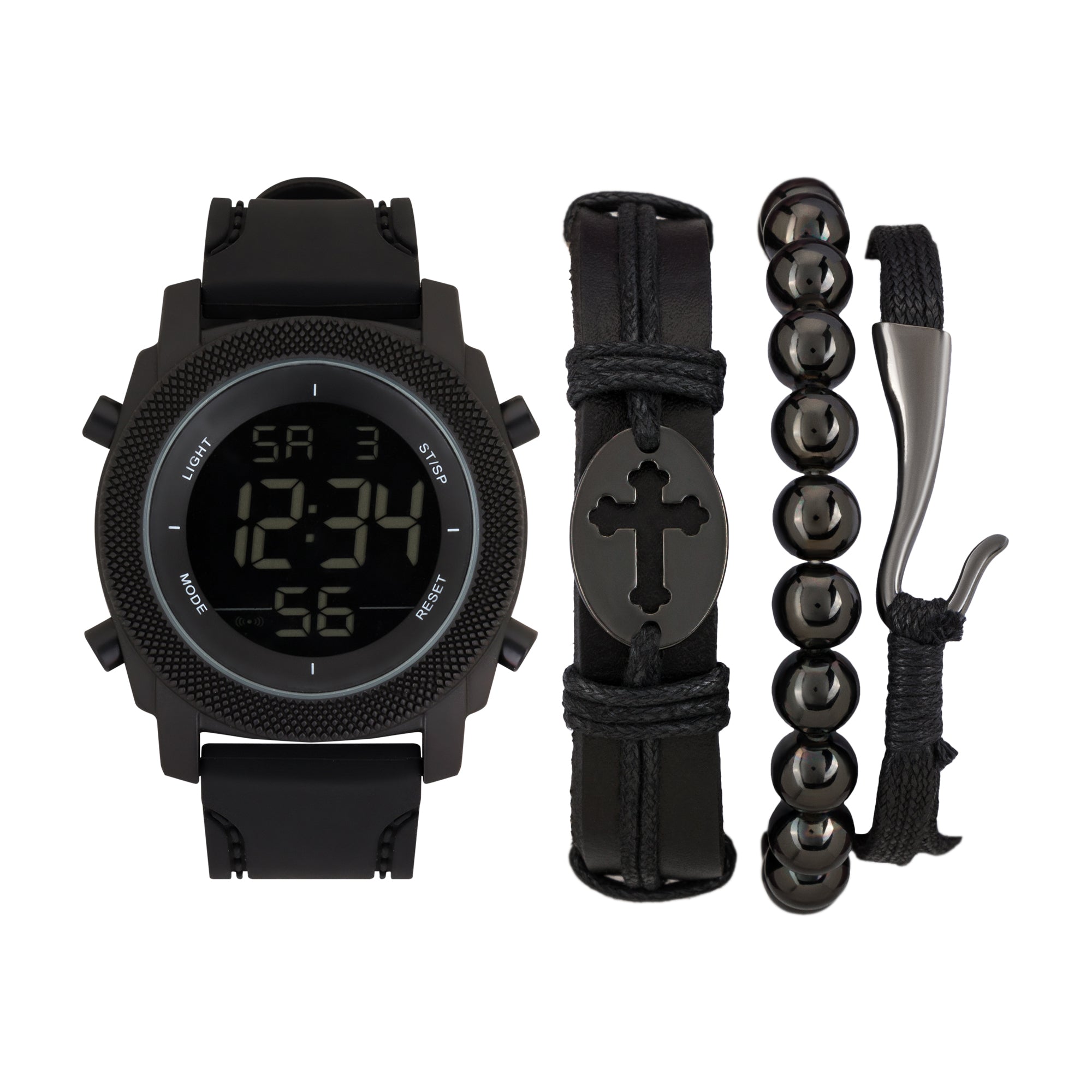  American Exchange Digital Watch-Stackable Bracelet Set - Black - Bonton