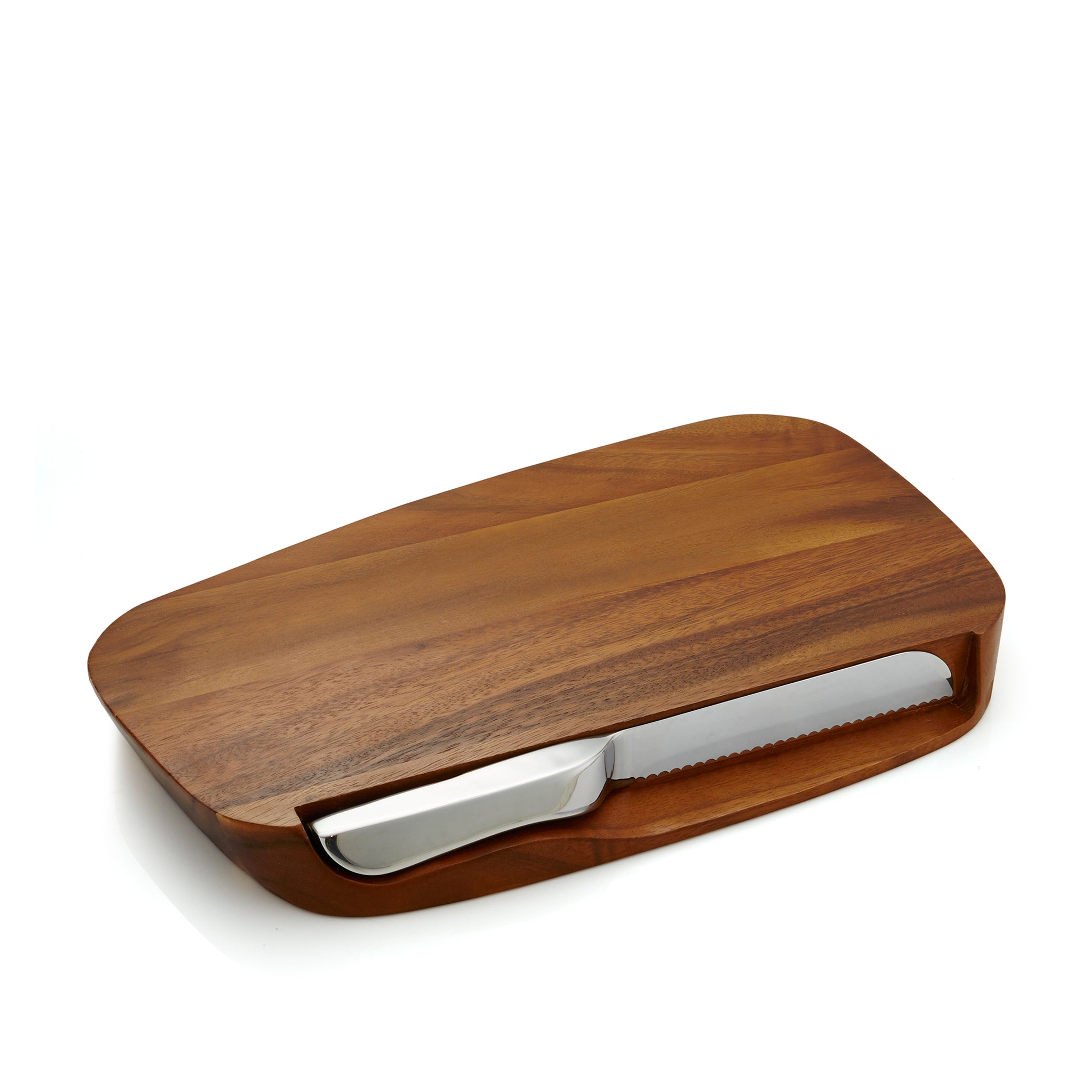  Nambe Blend Bread Board with Knife - Brown Wood - Bonton