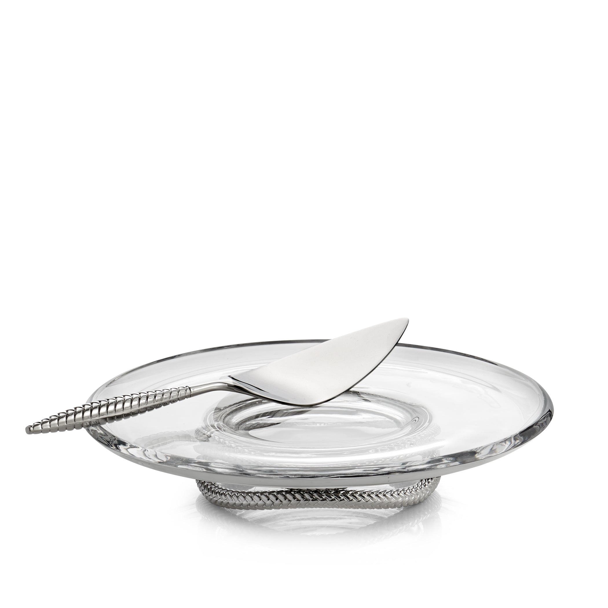  Nambe Braid Pedestal Cake Plate with Cake Server - Clear - Bonton