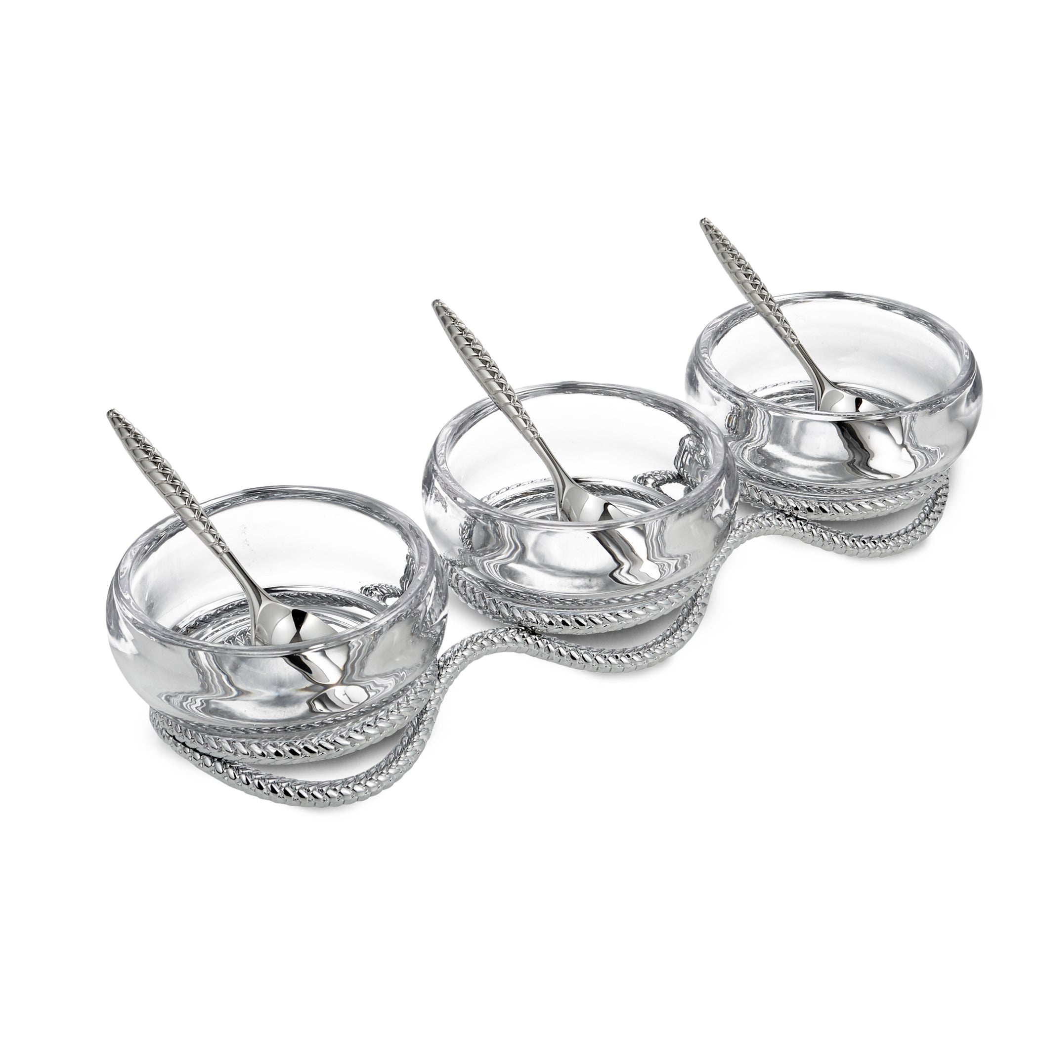  Nambe Braid Triple Condiment Set with Spoons - Clear - Bonton