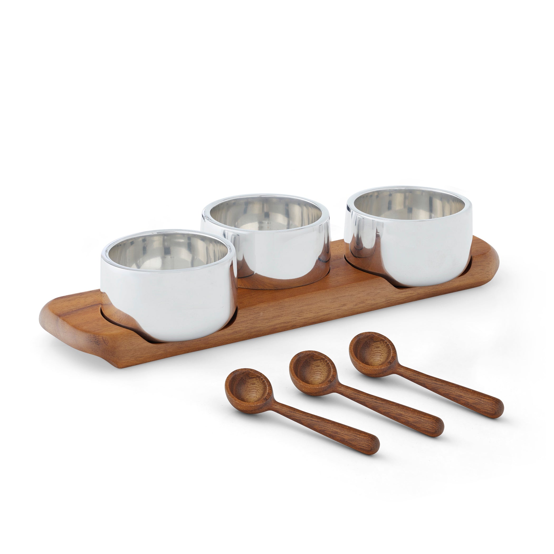  Nambe Classic Triple Condiment - Clear/ Brown Wood - Bonton