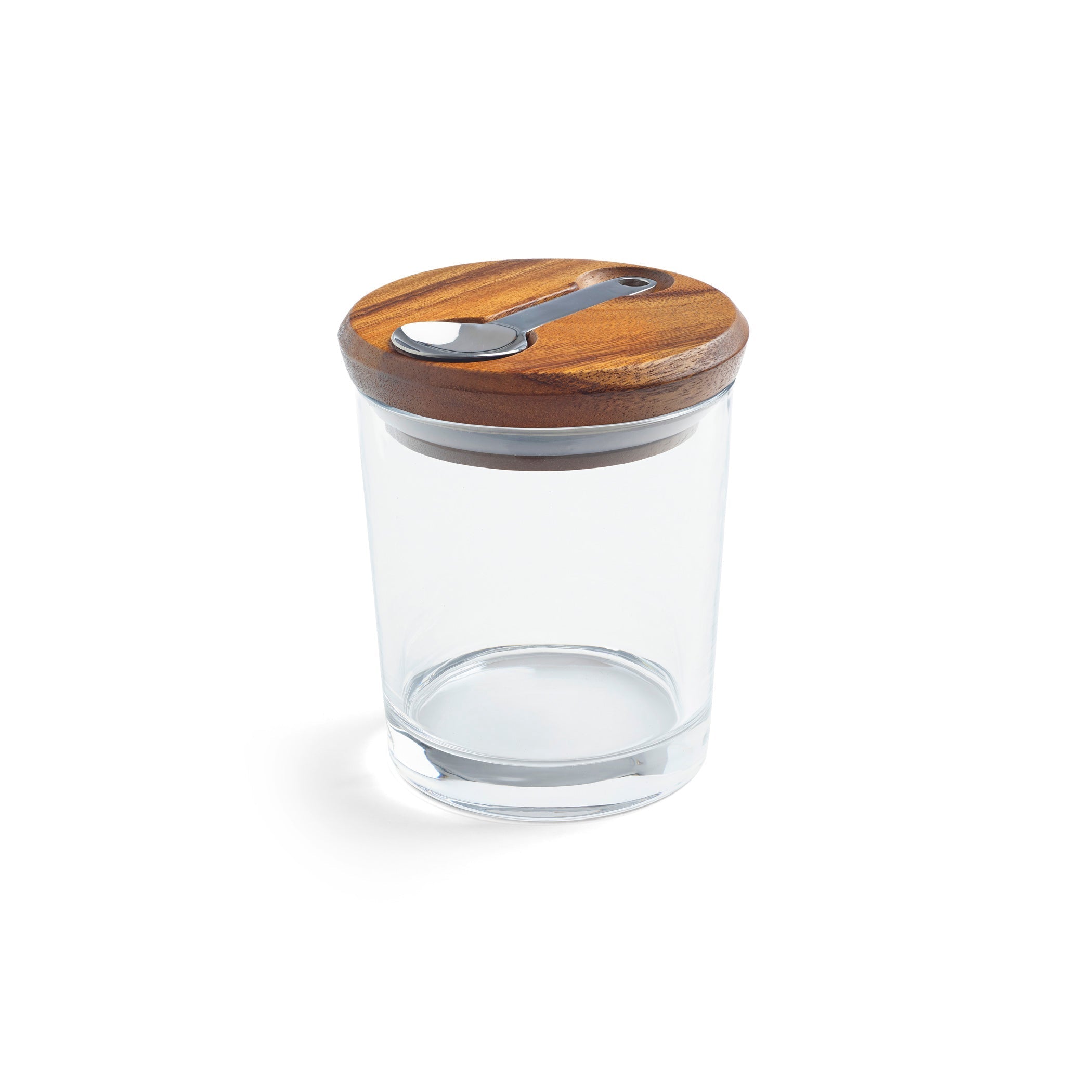  Nambe Cooper Canister with Scoop - Clear/ Brown Wood - Bonton