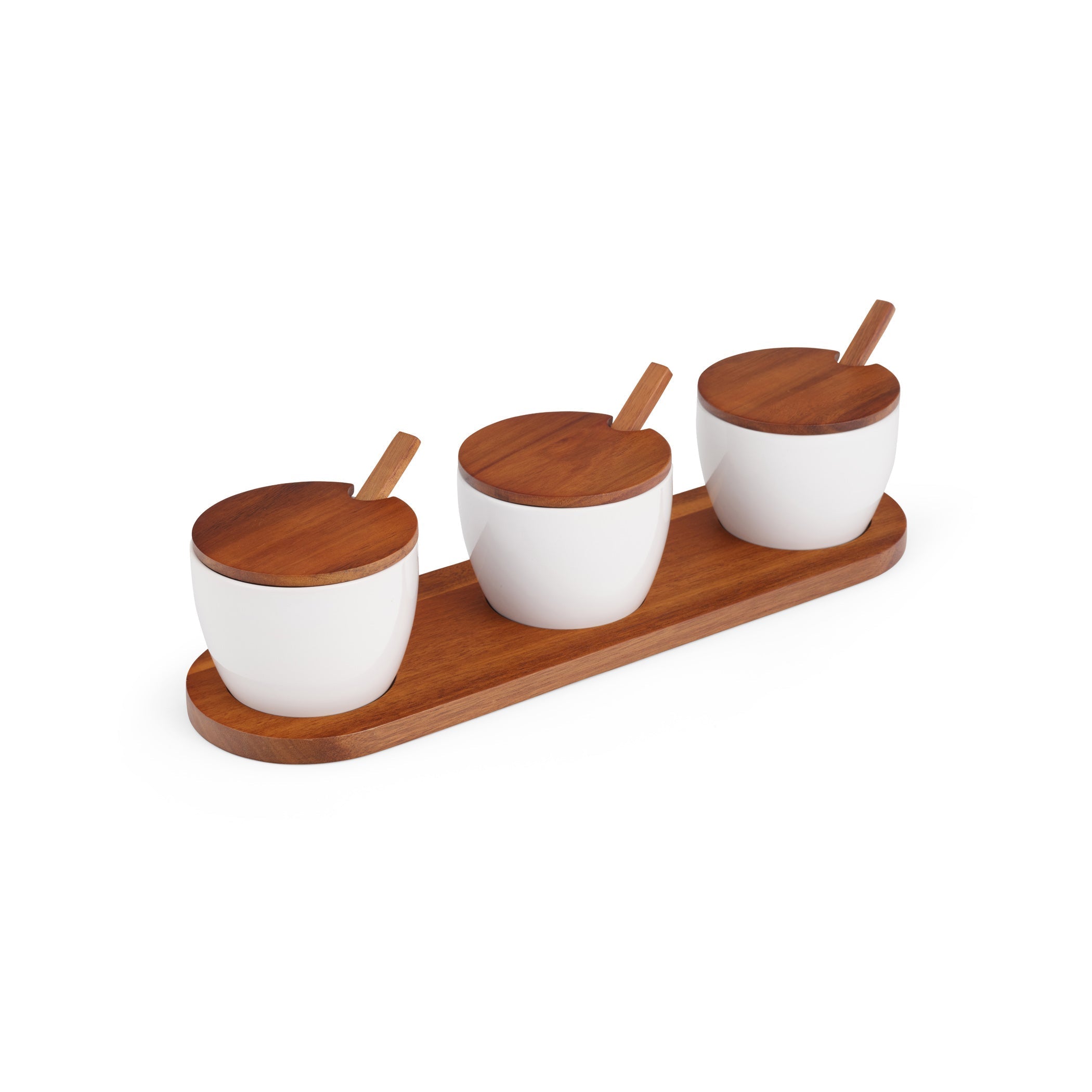  Nambe Duets Triple Condiment Server with Lids & Spoons - White - Bonton