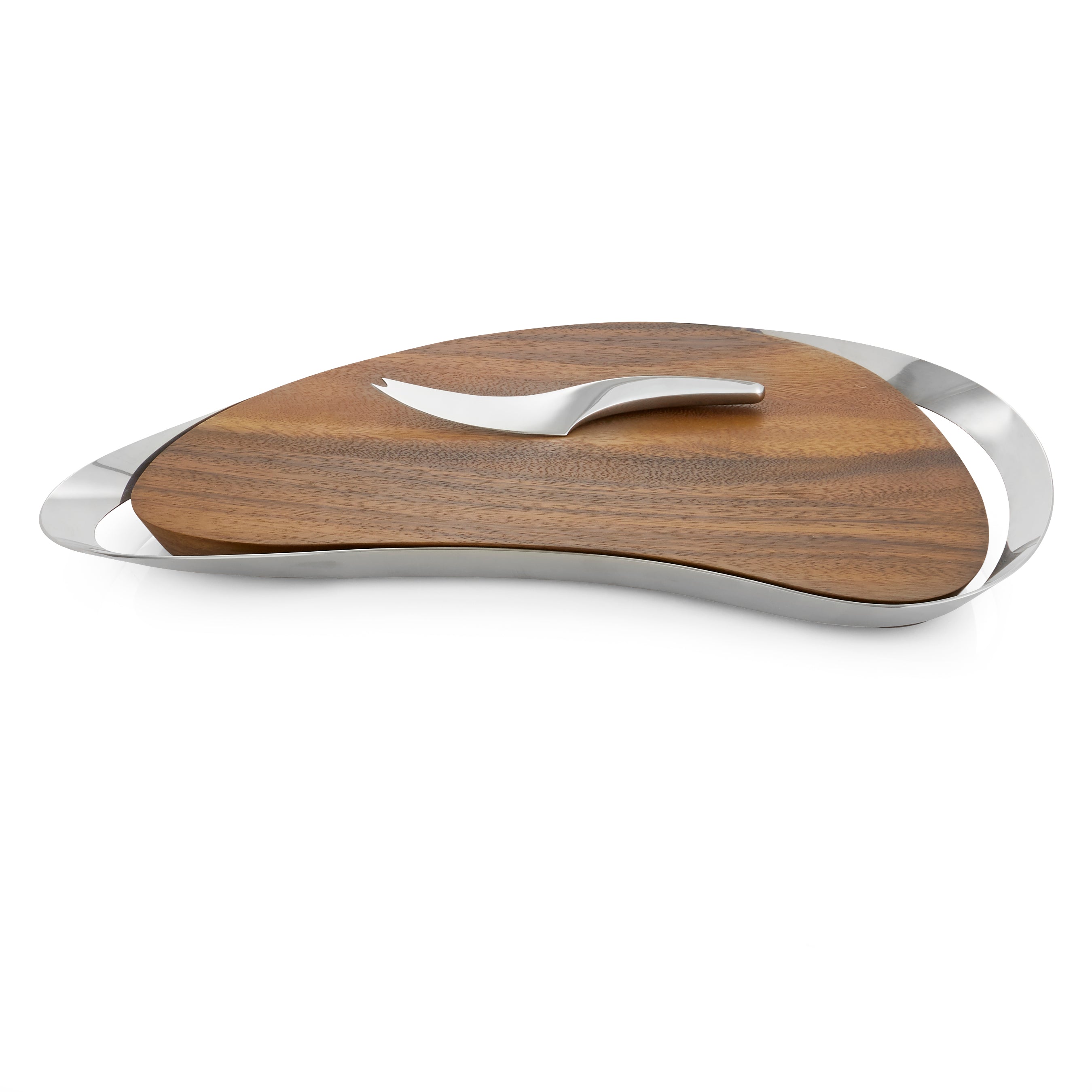  Nambe Pulse Cheese Board with Knife - Brown Wood - Bonton