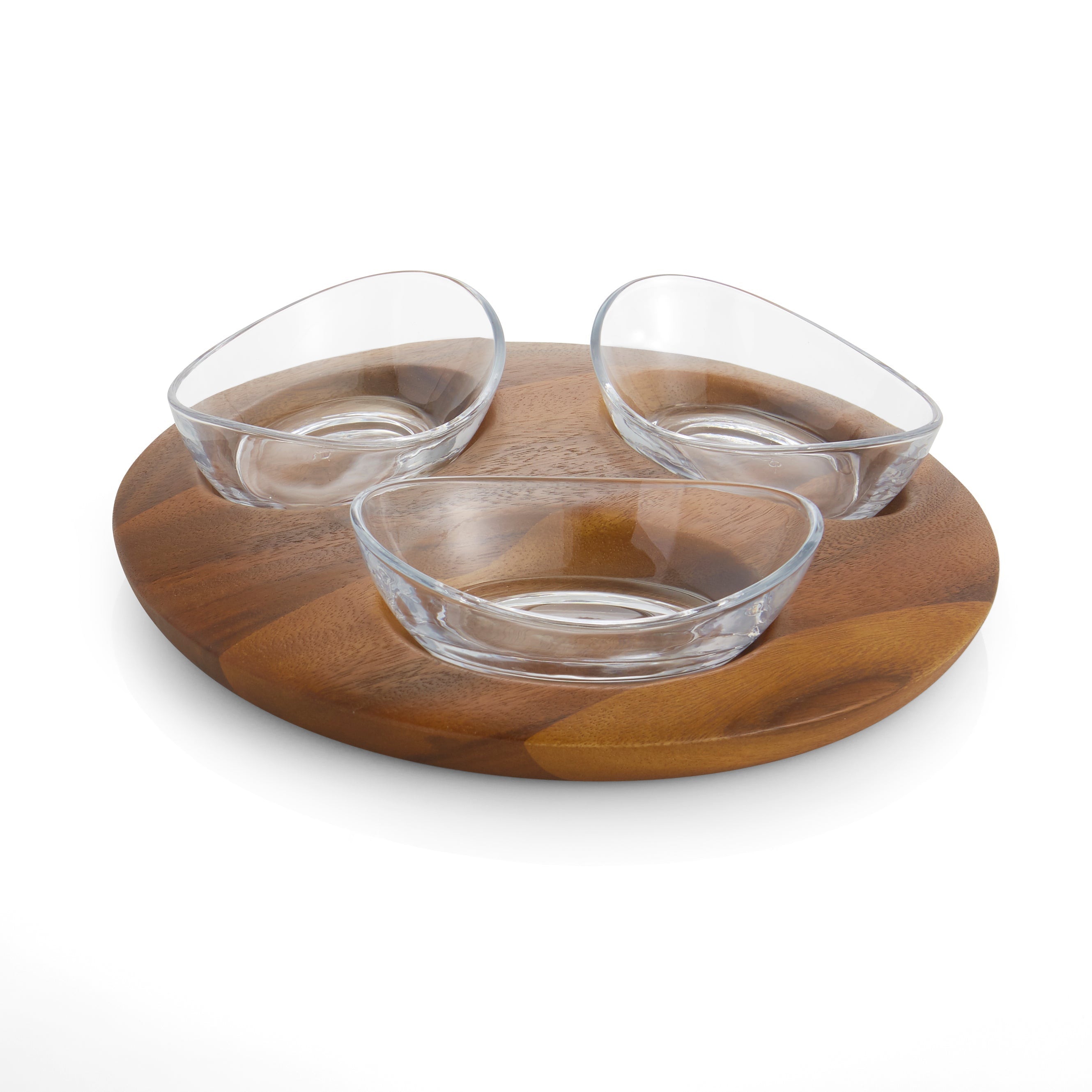  Nambe Vie Triple Snack Set - Clear/ Brown Wood - Bonton