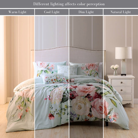 Rose on Misty Green 100% Cotton 5-Piece Reversible Comforter Set