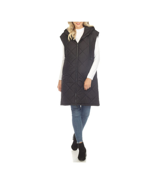 Women's Diamond Quilted Hooded Puffer Vest Black