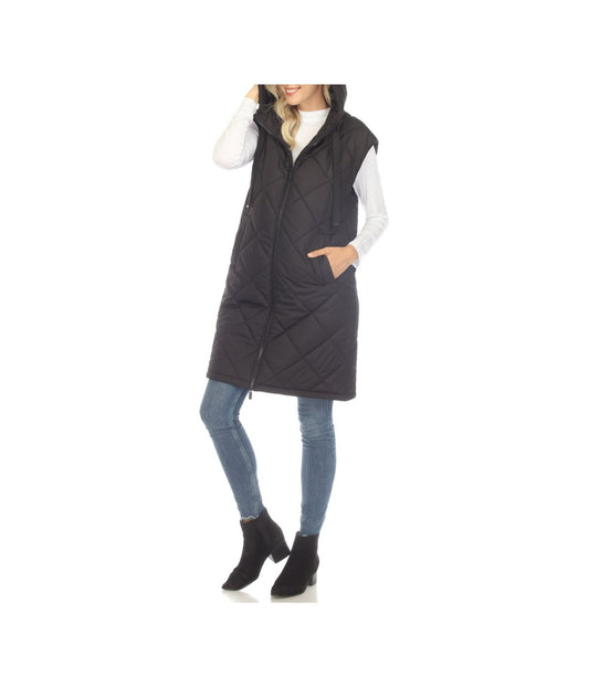 Women's Diamond Quilted Hooded Puffer Vest Black