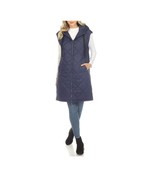 Women's Diamond Quilted Hooded Puffer Vest Navy