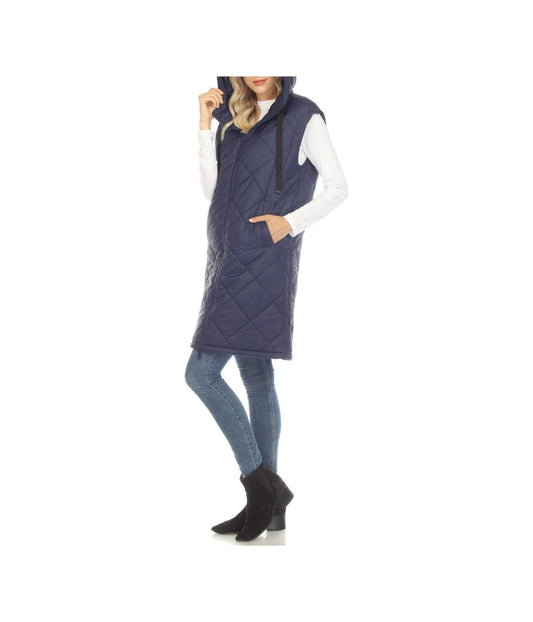 Women's Diamond Quilted Hooded Puffer Vest Navy