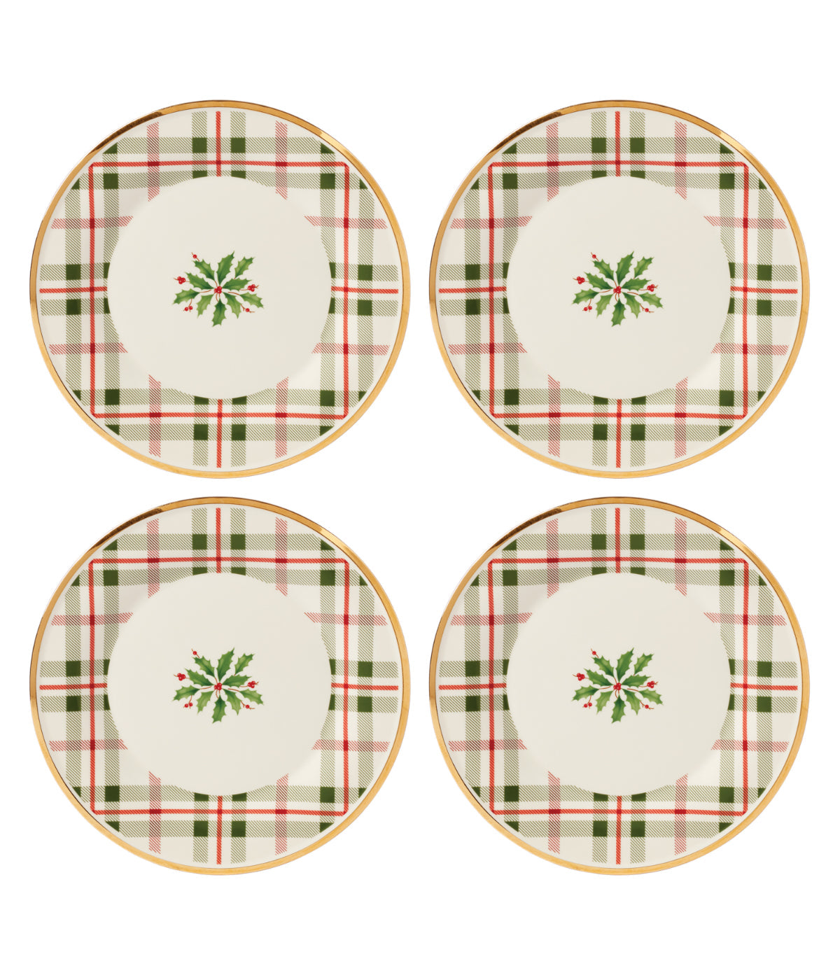  Lenox Holiday Plaid Accent Plates, Set/4 - Ivory - Bonton