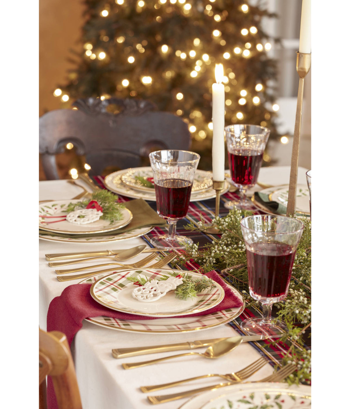  Lenox Holiday Plaid Dinner Plates, Set/4 - Ivory - Bonton