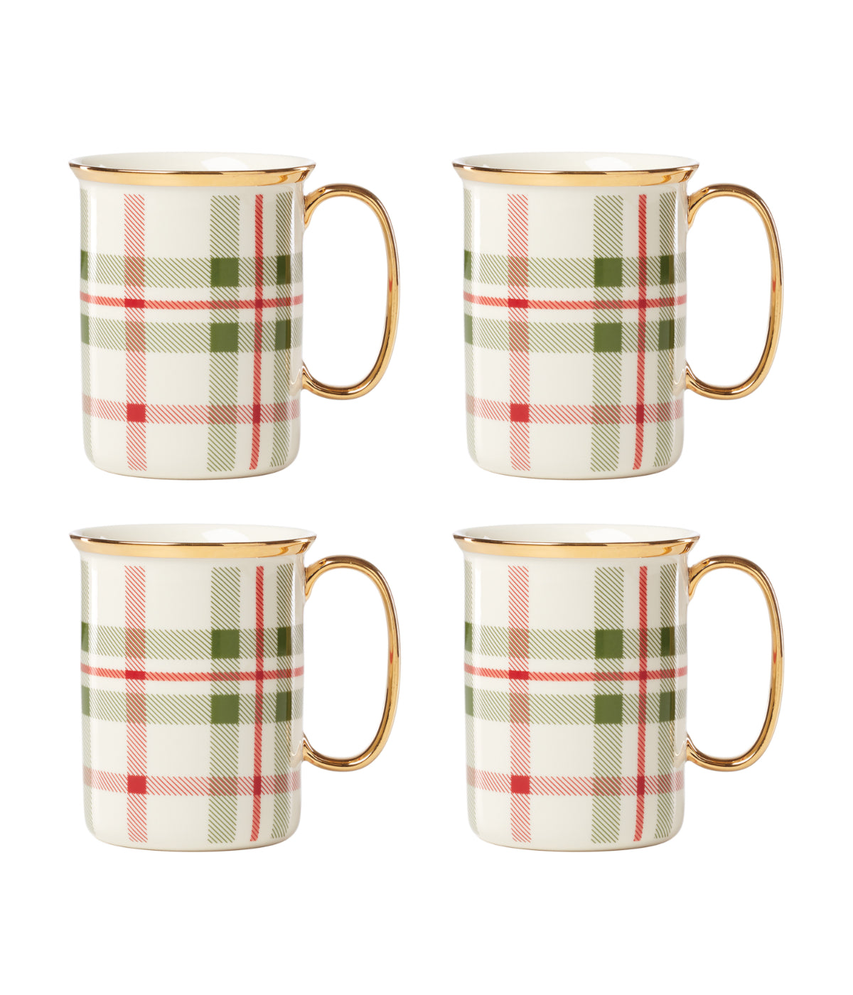  Lenox Holiday Plaid Mugs, Set/4 - Ivory - Bonton