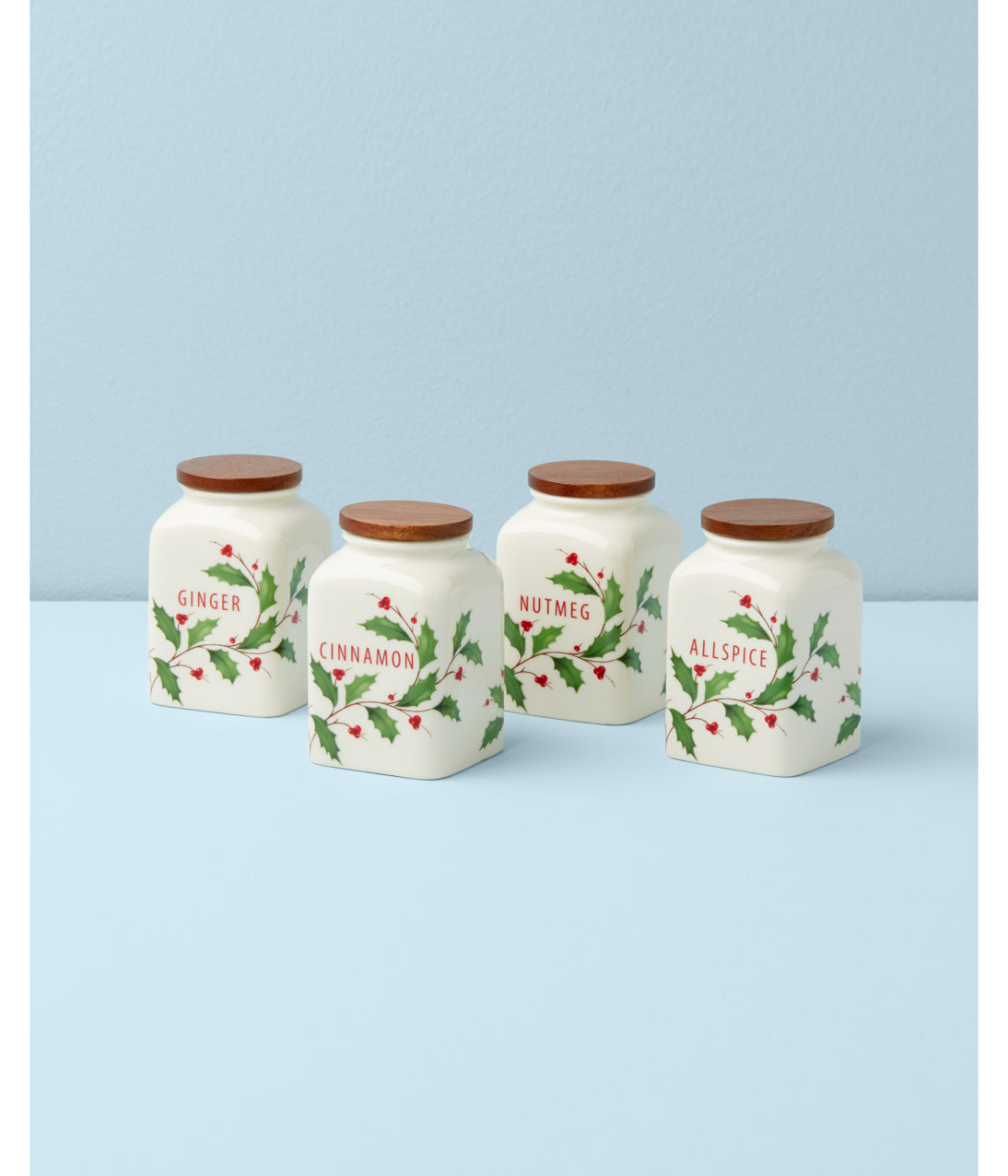  Lenox Holiday Spice Jars-Baking, Set of 4 (Cinnamon, Ginger, Nutmeg,Allspice) - White - Bonton