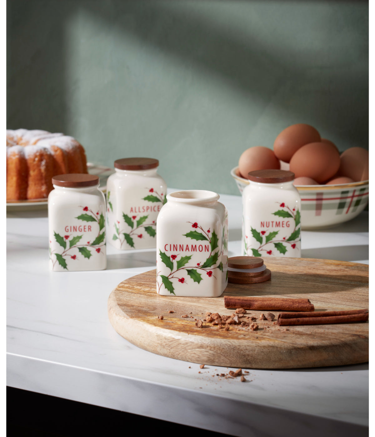  Lenox Holiday Spice Jars-Baking, Set of 4 (Cinnamon, Ginger, Nutmeg,Allspice) - White - Bonton