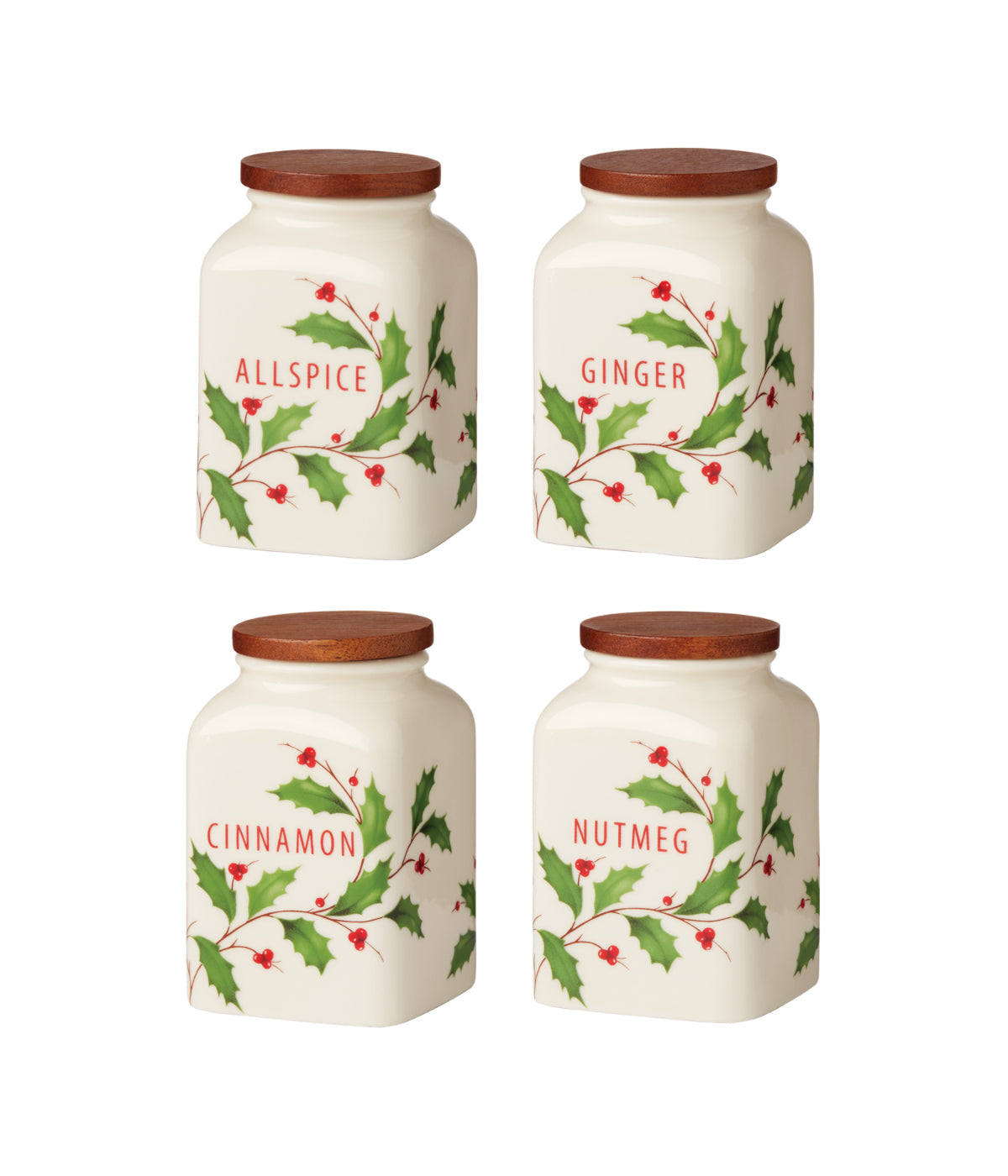  Lenox Holiday Spice Jars-Baking, Set of 4 (Cinnamon, Ginger, Nutmeg,Allspice) - White - Bonton