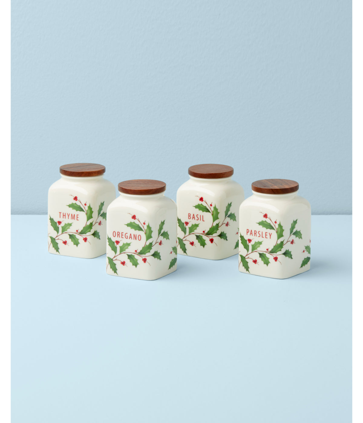  Lenox Holiday Spice Jars-Cooking, Set of 4 (Basil, Thyme, Parsley, Oregano) - White - Bonton