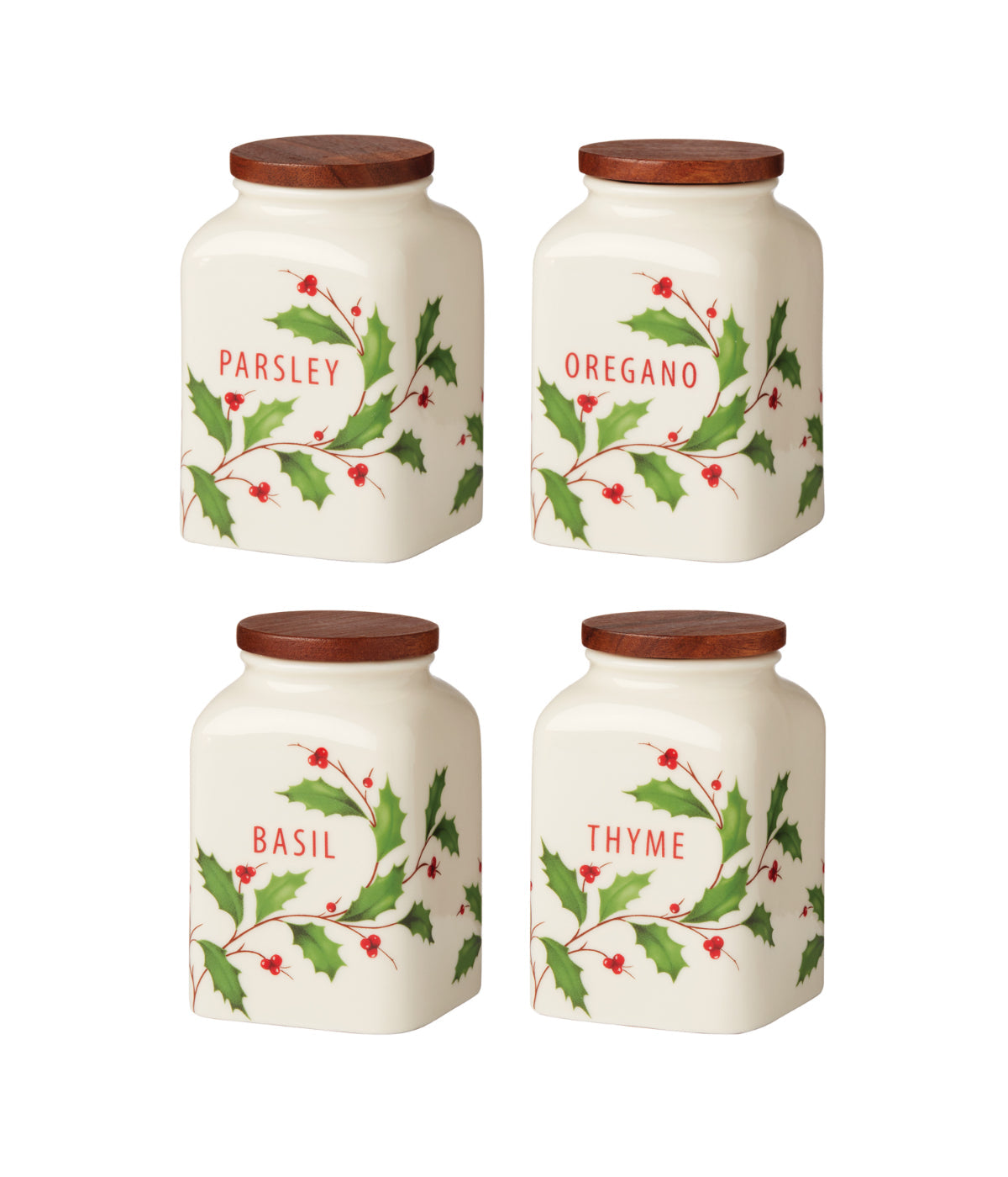  Lenox Holiday Spice Jars-Cooking, Set of 4 (Basil, Thyme, Parsley, Oregano) - White - Bonton