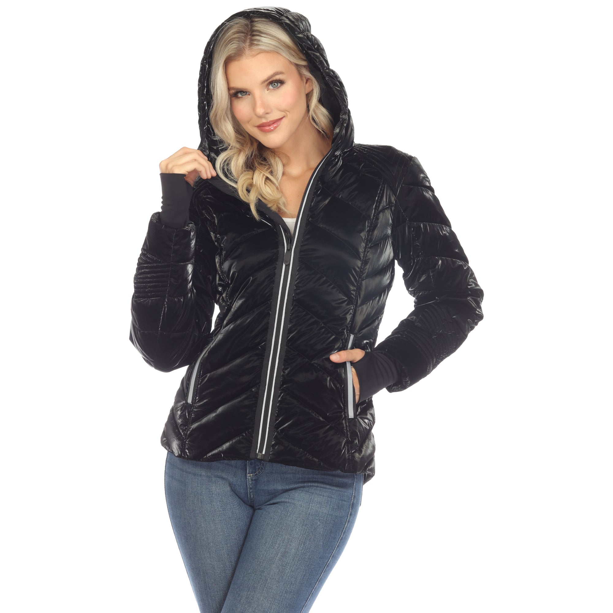  White Mark Women's Midweight Quilted Contrast With Thumbholes Hooded Jacket - Xlarge - Bonton