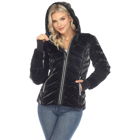 Women's Midweight Quilted Contrast With Thumbholes Hooded Jacket