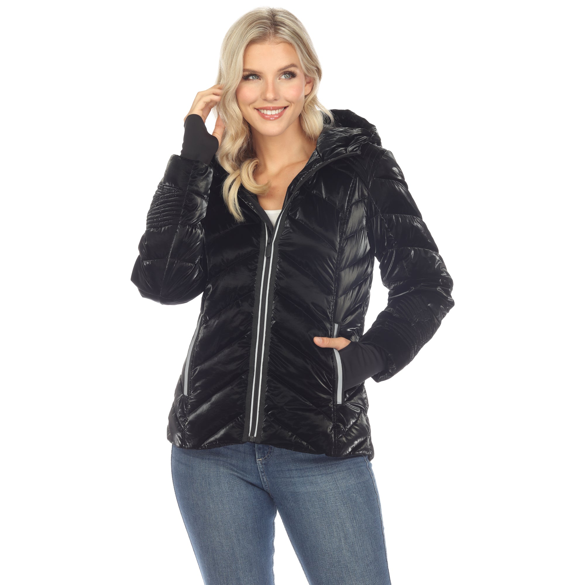  White Mark Women's Midweight Quilted Contrast With Thumbholes Hooded Jacket - Xlarge - Bonton