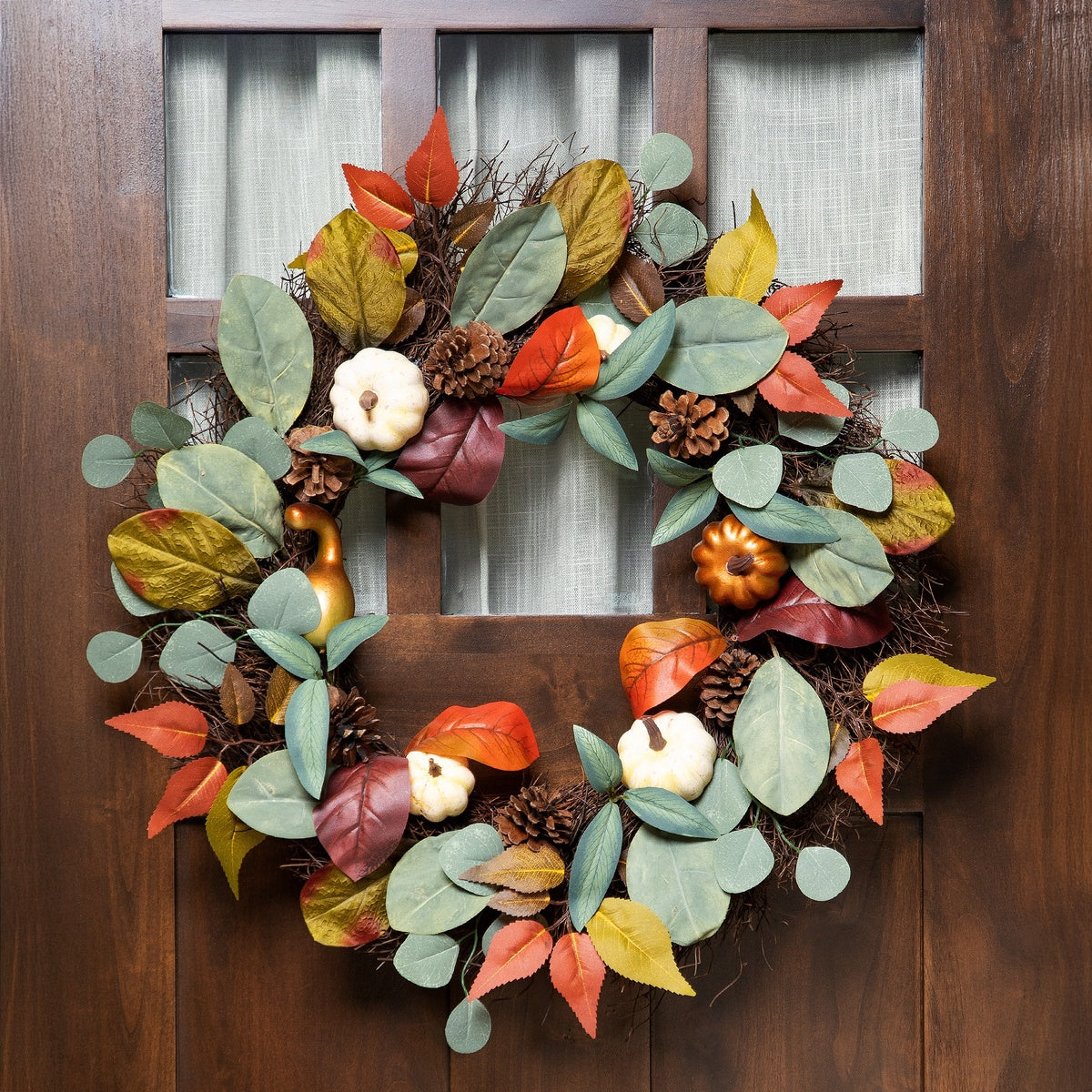  Northlight Pumpkin  Pinecone  and Gourd Artificial Fall Harvest Wreath  24-Inch  Unlit - Default Title - Bonton