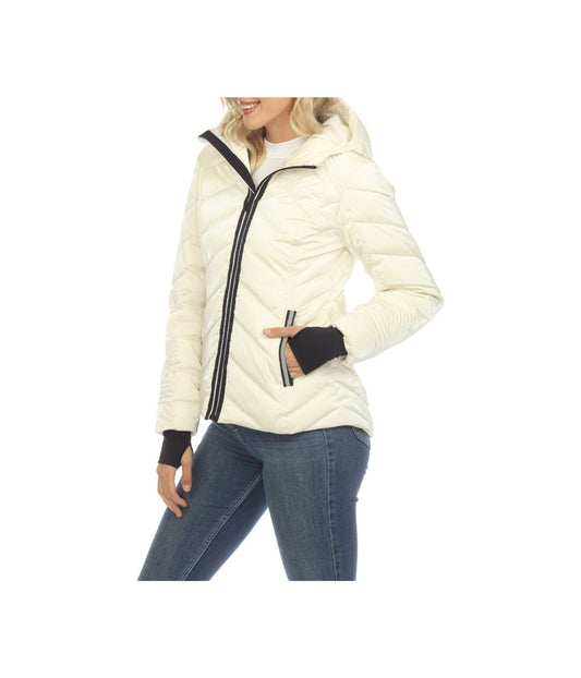 Women's Midweight Quilted Contrast With Thumbholes Hooded Jacket White