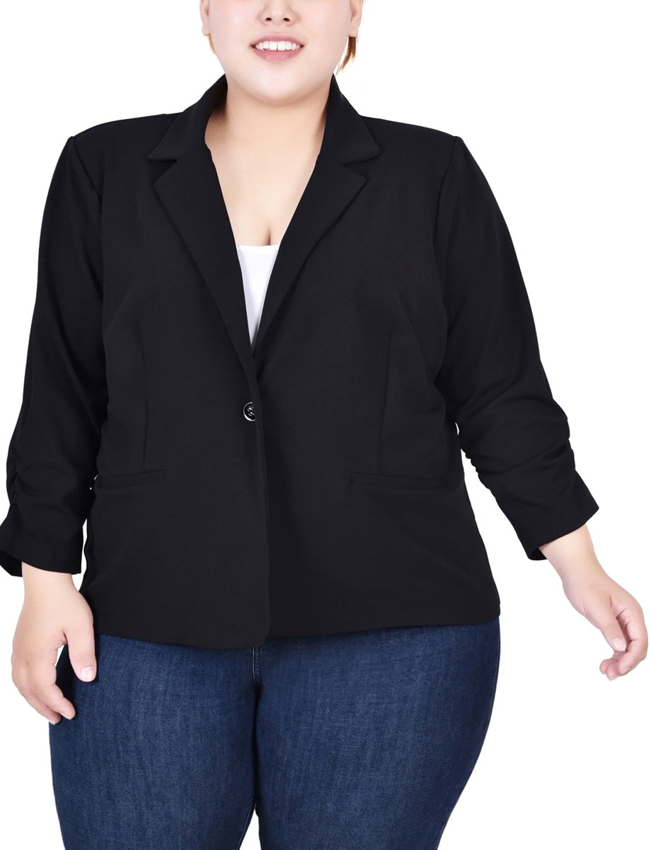  NY Collection Plus Size Long Sleeve Scuba Crepe Jacket - Azalea - Bonton