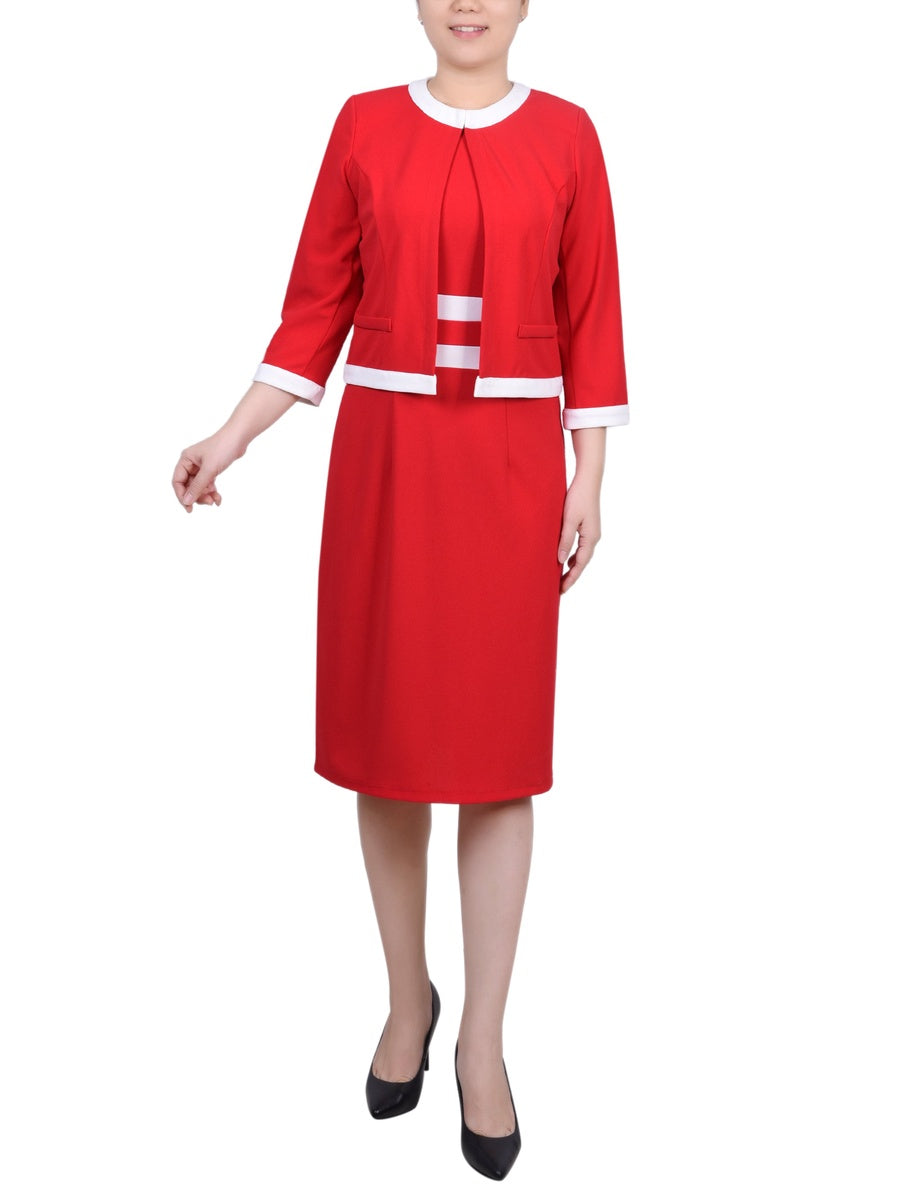  NY Collection Elbow Sleeve Colorblocked 2 Piece Dress Set - Black White - Bonton