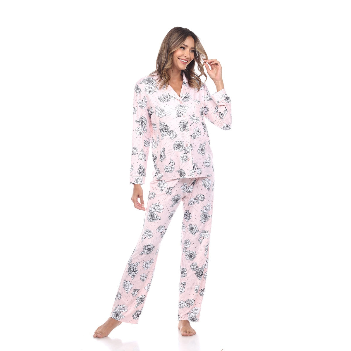  White Mark Women's Long Sleeve Floral Pajama Set - S - Bonton