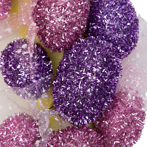 Glittered Easter Egg Wreath - 20" - Pink and Purple