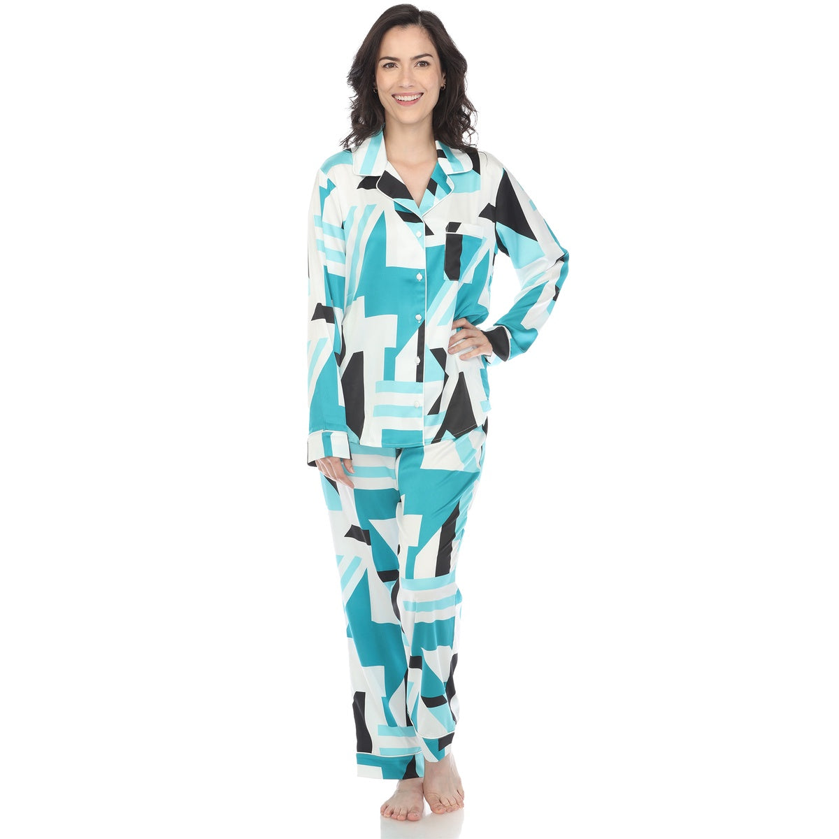  White Mark Women's Printed Satin Pajama Set - S - Bonton