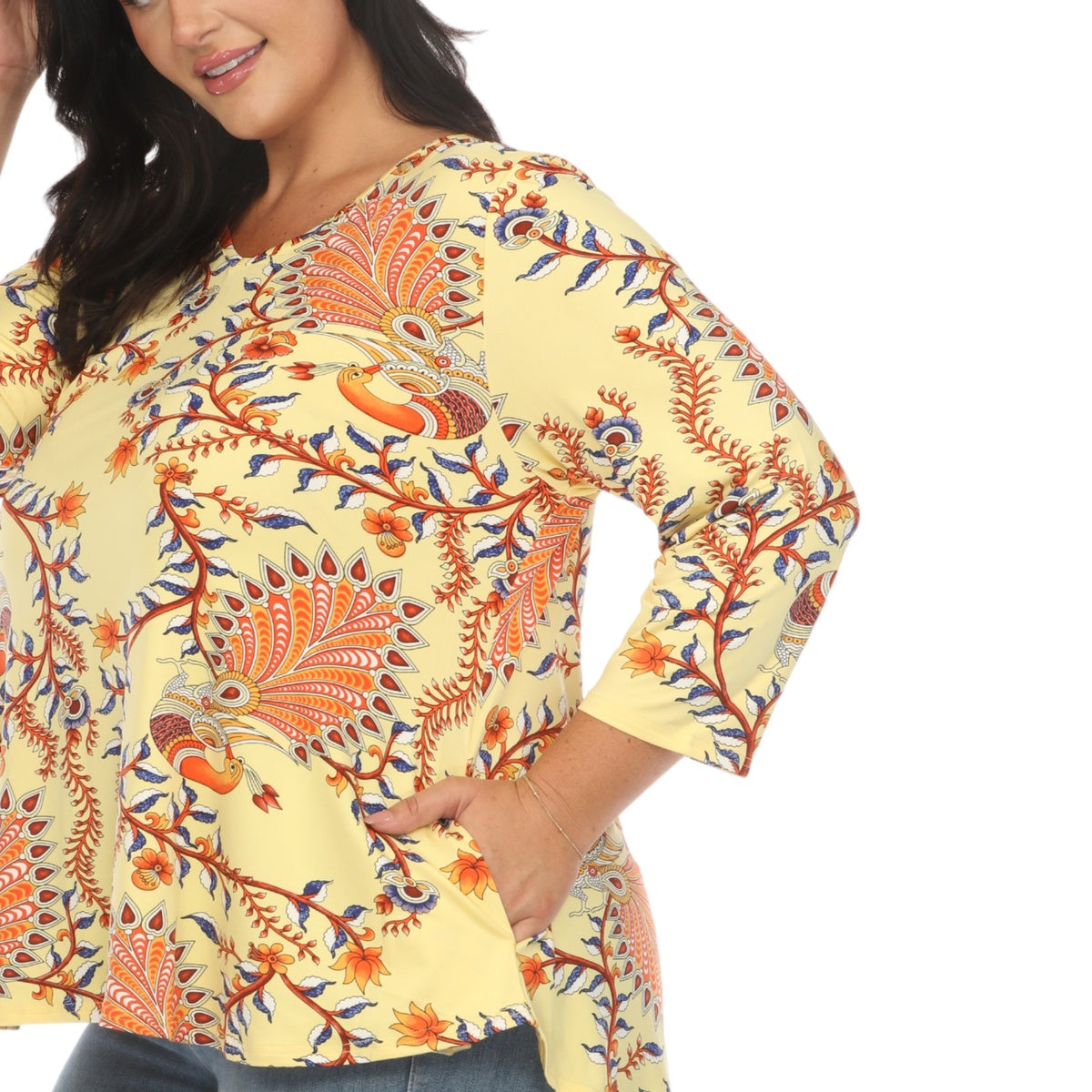  White Mark Plus Size Vibrant Boho Swing Top - 1X - Bonton