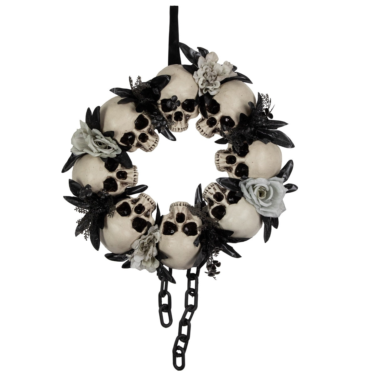  Northlight Skulls and Chains With Roses Halloween Wreath - 15