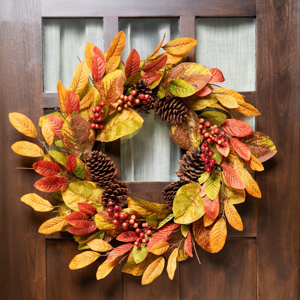  Northlight Leaves and Berries Twig Artificial Thanksgiving Wreath - 26-Inch  Unlit - Default Title - Bonton