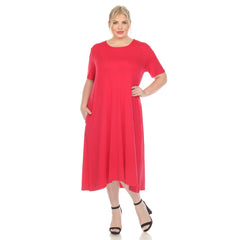 Plus Size Short Sleeve Pocket Swing Midi Dress