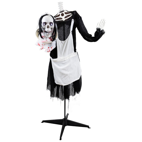 LED Animated Head-in-Hand Skeleton Maid Halloween Decoration - 57" - White Lights