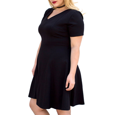 InstantFigure Curvy Plus Size Short V-Neck Panel Dress 16808MC