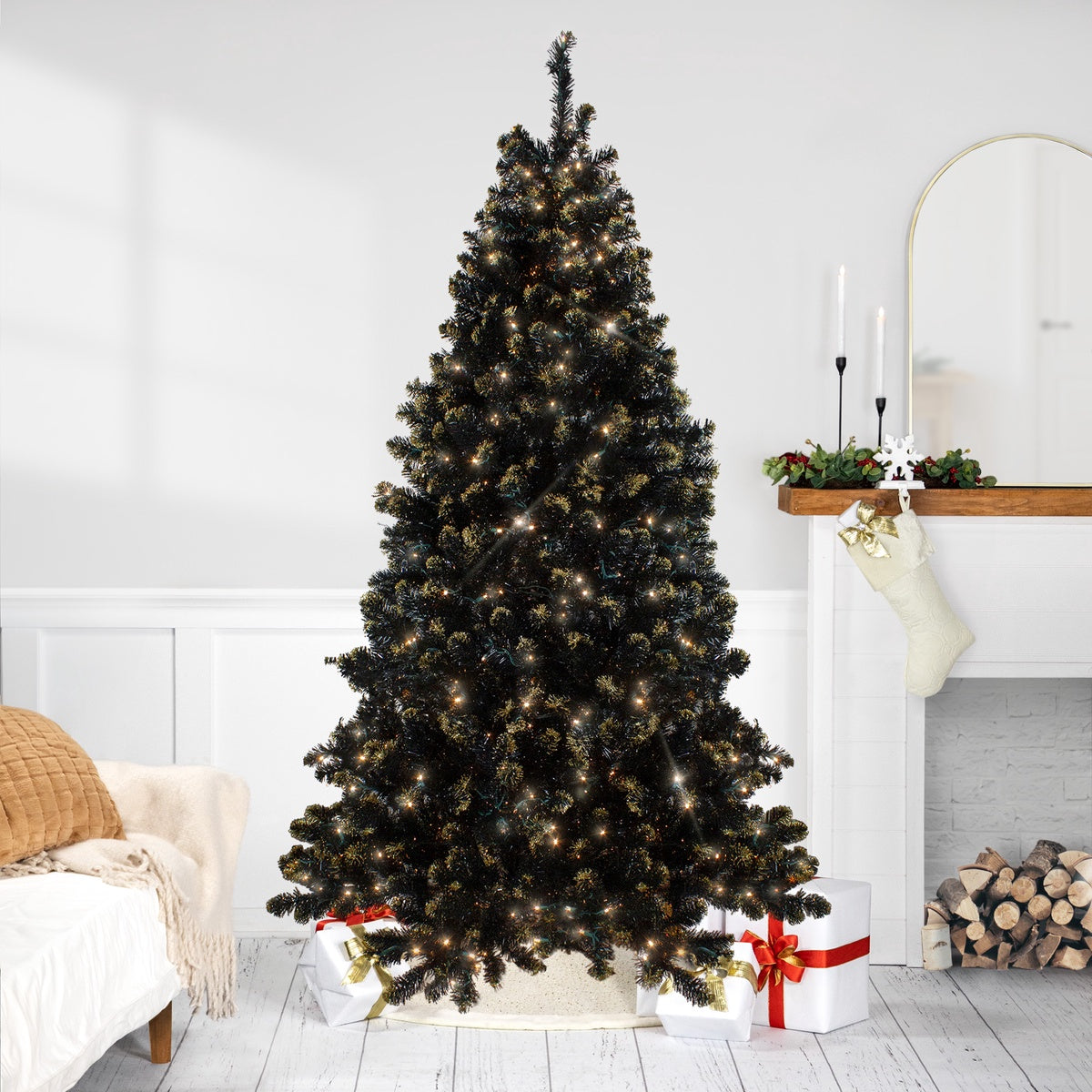  Northlight Pre-Lit LED Black Crystal Pine With Gold Glitter Artificial Christmas Tree - 7.5 Ft Clear Lights - Default Title - Bonton